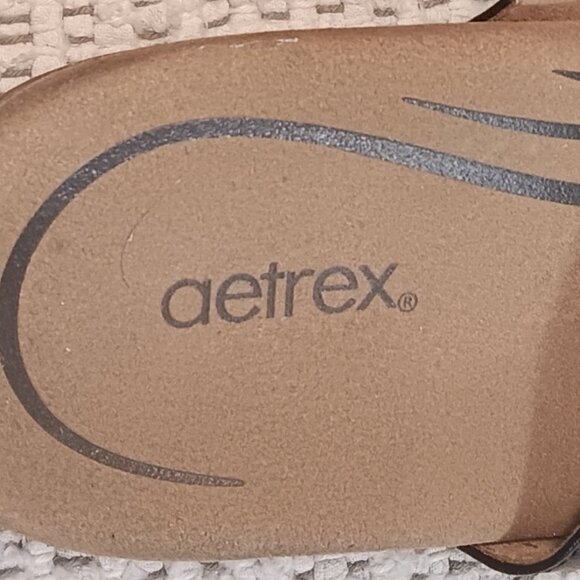 Aetrex women's 'Izzy' black faux leather adjustable thongs flip flops sz 9 - 9.5 - Picture 12 of 13